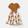 Family Matching Tawny Ribbed Spliced Allover Palm Leaf Print Midi Dresses and Short-sleeve T-shirts Sets tawny image 3