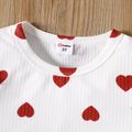 2pcs Toddler Girl Valentine's Day Heart Print Ruffled Long-sleeve Tee and Flared Pants Set REDWHITE image 3