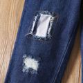 2pcs Toddler Girl Trendy Cotton Ripped Denim Jeans and Tie Dyed Tee Set Multi-color image 4