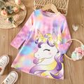 Toddler Girl Tie Dyed Unicorn Print Long-sleeve Dress Multi-color image 1