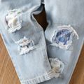 2pcs Toddler Girl Playful Patchwork Ripped Denim Jeans and Dinosaur Print Tee set Multi-color image 5