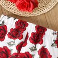 2pcs Toddler Girl Long-sleeve Red Cotton Tee and Floral Print Flared Pants Set Red image 5