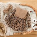 2pcs Baby Girl 100% Cotton Spliced Butterfly & Floral Flocking Mesh Long-sleeve Romper & Headband Set Brown image 2