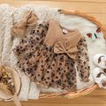 2pcs Baby Girl 100% Cotton Spliced Butterfly & Floral Flocking Mesh Long-sleeve Romper & Headband Set Brown image 1