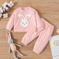 2pcs Baby Girl Rabbit Design Polka Dot Print Pink Long-sleeve Sweatshirt and Sweatpants Set Pink image 1
