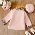 2pcs Toddler Girl Sweet Lapel Collar Fleece Double Breasted Coat and Bucket Hat Pink image 2