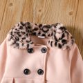 2pcs Toddler Girl Sweet Lapel Collar Fleece Double Breasted Coat and Bucket Hat Pink image 3