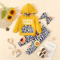 3pcs Baby Girl Letter Print Long-sleeve Hoodie and Allover Sunflower Leopard Pants with Headband Set Ginger-2 image 1
