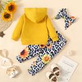 3pcs Baby Girl Letter Print Long-sleeve Hoodie and Allover Sunflower Leopard Pants with Headband Set Ginger-2 image 2
