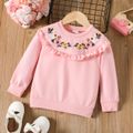 Toddler Girl Sweet Floral Embroidered Ruffled Pink Sweatshirt Pink image 1