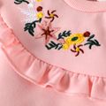 Toddler Girl Sweet Floral Embroidered Ruffled Pink Sweatshirt Pink image 3