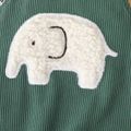 2pcs Baby Boy/Girl Allover Elephant Print Long-sleeve Tee and Embroidered Corduroy Overalls Set AquaGreen image 5