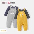 Looney Tunes 2pcs Baby Girl Long-sleeve Striped T-shirt and Animal Embroidered Corduroy Overalls Set Ginger image 2