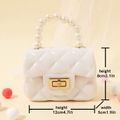 Kids Geometry Lingge Quilted Faux Pearl Handle Chain Satchel Bag White image 5