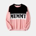 Mommy and Me Heart & Letter Embroidered Colorblock Waffle Textured Long-sleeve Sweatshirts Pink image 2