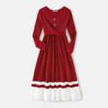 Family Matching Burgundy Ribbed Crisscross Pleated Midi Dresses and Long-sleeve Colorblock Tops Sets Burgundy image 2
