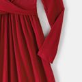 Family Matching Burgundy Ribbed Crisscross Pleated Midi Dresses and Long-sleeve Colorblock Tops Sets Burgundy image 5