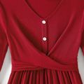 Family Matching Burgundy Ribbed Crisscross Pleated Midi Dresses and Long-sleeve Colorblock Tops Sets Burgundy image 4