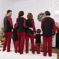 Merry Christmas Letter Antler Print Plaid Splice Matching Pajamas Sets for Family (Flame Resistant) Red