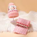 2-pack Baby / Toddler Christmas Knitted Beanie Hat & Scarf Set Pink image 2