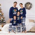 Christmas Family Matching Dark Blue Graphic Long-sleeve Pajamas Sets (Flame Resistant) blueblack image 3