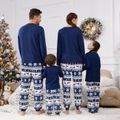 Christmas Family Matching Dark Blue Graphic Long-sleeve Pajamas Sets (Flame Resistant) blueblack image 4