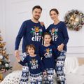 Christmas Family Matching Dark Blue Graphic Long-sleeve Pajamas Sets (Flame Resistant) blueblack image 2