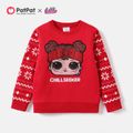 L.O.L. SURPRISE! Kid Girl Christmas Character Print Polar Fleece Splice Sleeve Sweatshirt Red-2 image 1