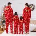 Christmas Family Matching Allover Deer Print 3D Antler Hooded Long-sleeve Red Thickened Polar Fleece Onesies Pajamas (Flame Resistant) Red-2 image 3