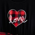 Valentine's Day Mommy and Me Cotton Long-sleeve Spliced Heart Print Red Plaid Belted Dresses redblack image 3