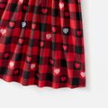 Valentine's Day Mommy and Me Cotton Long-sleeve Spliced Heart Print Red Plaid Belted Dresses redblack image 4