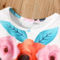 2pcs Toddler Girl Trendy Ripped Denim Jeans and Floral Print Tee Set White image 3