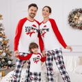 Christmas Family Matching Snowman & Letter Print Red Raglan-sleeve Plaid Pajamas Sets (Flame Resistant) Red image 2
