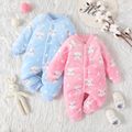 Baby Rabbit Pattern Allover Fluffy Long-sleeve Jumpsuit Pink image 2