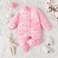 Baby Rabbit Pattern Allover Fluffy Long-sleeve Jumpsuit Pink image 1