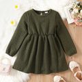 Kid Girl Solid Color Textured Long-sleeve Dress blackishgreen image 1
