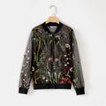 Mommy and Me Floral Embroidered Black Sheer Mesh Long-sleeve Zipper Jacket Black image 2