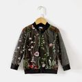 Mommy and Me Floral Embroidered Black Sheer Mesh Long-sleeve Zipper Jacket Black image 4