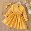 2pcs Toddler Girl Sweet 100% Cotton Ruffled Lace Design Crepe Dress and Headband Yellow image 2