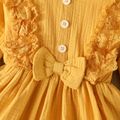 2pcs Toddler Girl Sweet 100% Cotton Ruffled Lace Design Crepe Dress and Headband Yellow image 3