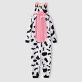 Family Matching Allover Cow Print 3D Ears Hooded Long-sleeve Zipper Onesies Pajamas (Flame Resistant) BlackandWhite image 3