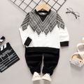 2pcs Toddler Boy Trendy Chevron Stripe Sweatshirt and Pants Set Black image 1