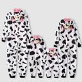 Family Matching Allover Cow Print 3D Ears Hooded Long-sleeve Zipper Onesies Pajamas (Flame Resistant) BlackandWhite image 2