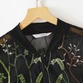 Mommy and Me Floral Embroidered Black Sheer Mesh Long-sleeve Zipper Jacket Black image 3