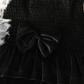 2pcs Toddler Girl Elegant Floral Print Smocked Mesh Velvet Splice Tee and Flared Pants Set Black image 5