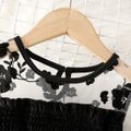 2pcs Toddler Girl Elegant Floral Print Smocked Mesh Velvet Splice Tee and Flared Pants Set Black image 3