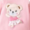 Baby Girl Bear Embroidered Pink Waffle Long-sleeve Ruffle Trim Jumpsuit BabyPowder image 3