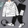 2pcs Kid Boy Geo Print Hoodie Sweatshirt and Pocket Design Pants Set White image 2