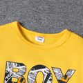 2pcs Kid Boy Letter Print Long-sleeve Tee Allover Print Pocket Design Elasticized Pants Set Yellow image 4
