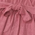 Family Matching Solid V Neck Belted Asymmetric Hem Dresses and Long-sleeve Colorblock Polo Shirts Sets pinkpurple image 4